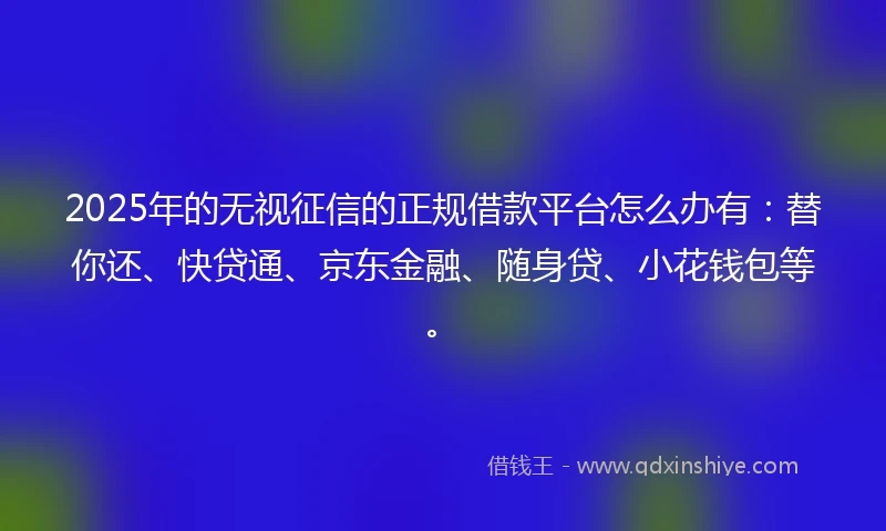 2025年的无视征信的正规借款平台怎么办有：替你还、快贷通、京东金融、随身贷、小花钱包等。
