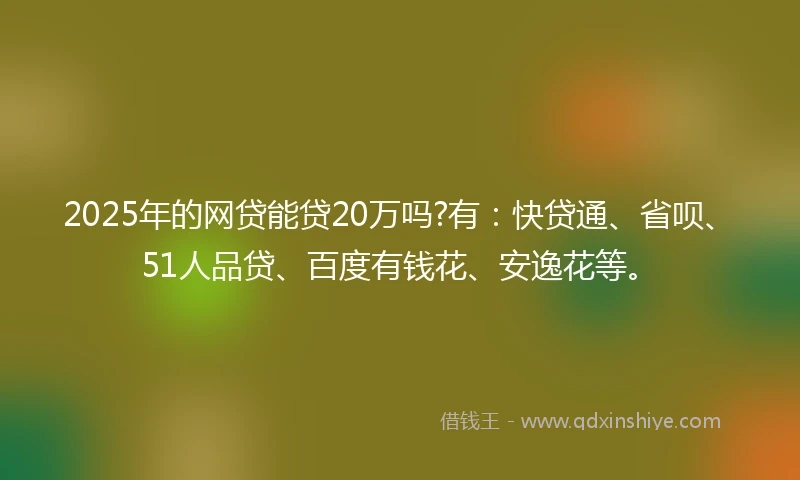 2025年的网贷能贷20万吗?有：快贷通、省呗、51人品贷、百度有钱花、安逸花等。