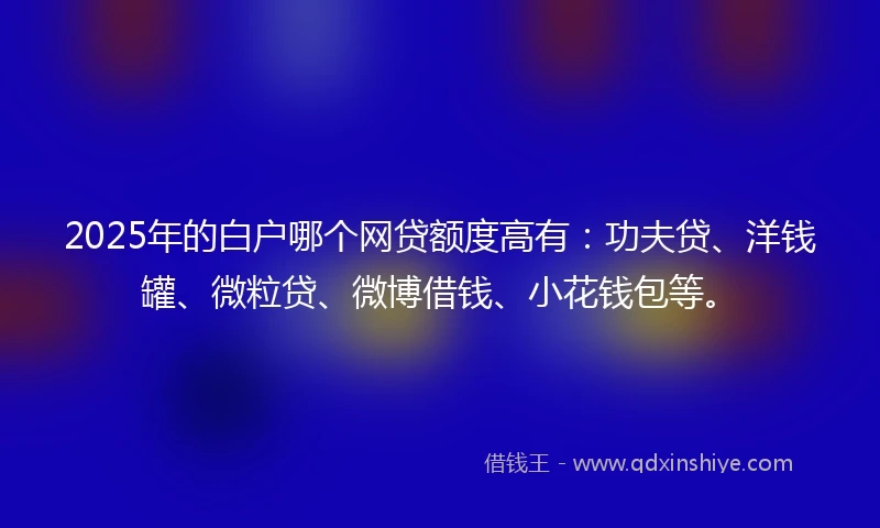 2025年的白户哪个网贷额度高有：功夫贷、洋钱罐、微粒贷、微博借钱、小花钱包等。