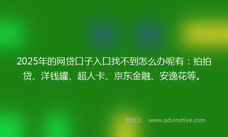 2025年的网贷口子入口找不到怎么办呢有：拍拍贷、洋钱罐、超人卡、京东金融、安逸花等。