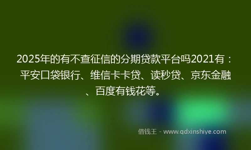 2025年的有不查征信的分期贷款平台吗2021有：平安口袋银行、维信卡卡贷、读秒贷、京东金融、百度有钱花等。