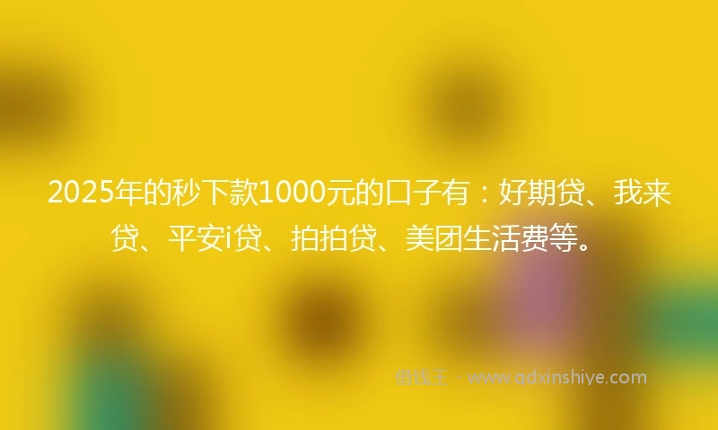 2025年的秒下款1000元的口子有：好期贷、我来贷、平安i贷、拍拍贷、美团生活费等。