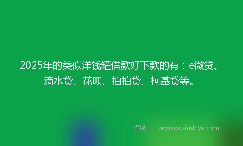 2025年的类似洋钱罐借款好下款的有：e微贷、滴水贷、花呗、拍拍贷、柯基贷等。