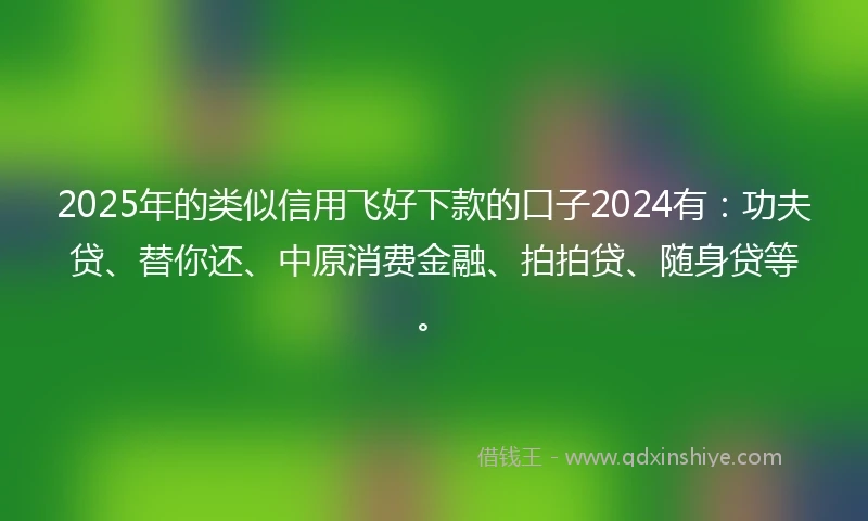 2025年的类似信用飞好下款的口子2024有：功夫贷、替你还、中原消费金融、拍拍贷、随身贷等。