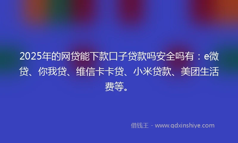 2025年的网贷能下款口子贷款吗安全吗有：e微贷、你我贷、维信卡卡贷、小米贷款、美团生活费等。