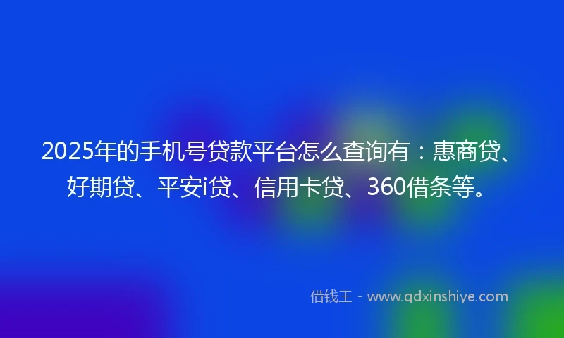 2025年的手机号贷款平台怎么查询有：惠商贷、好期贷、平安i贷、信用卡贷、360借条等。