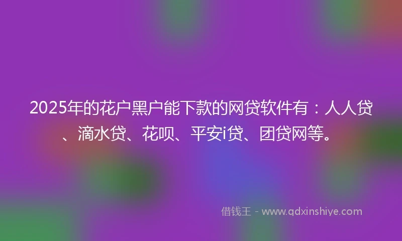 2025年的花户黑户能下款的网贷软件有：人人贷、滴水贷、花呗、平安i贷、团贷网等。