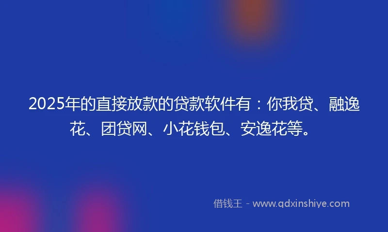 2025年的直接放款的贷款软件有：你我贷、融逸花、团贷网、小花钱包、安逸花等。