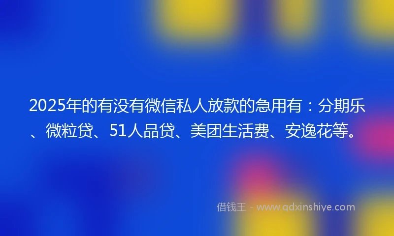 2025年的有没有微信私人放款的急用有：分期乐、微粒贷、51人品贷、美团生活费、安逸花等。