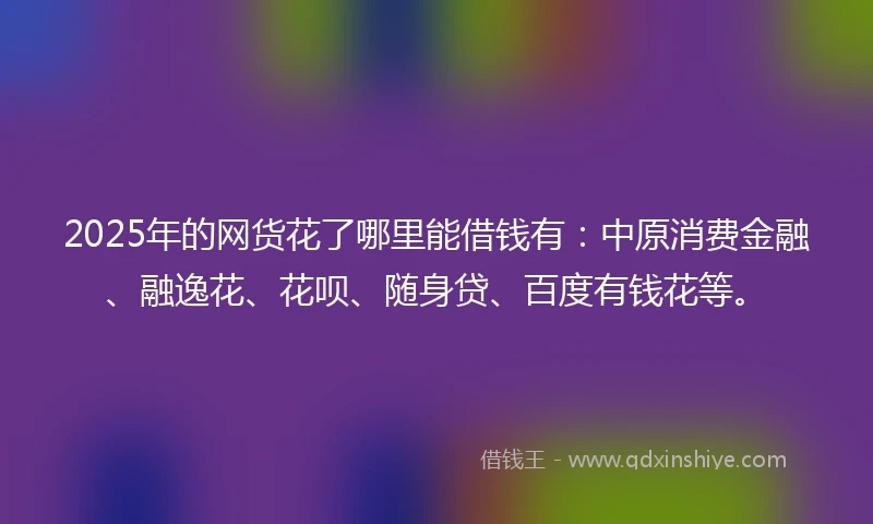 2025年的网货花了哪里能借钱有：中原消费金融、融逸花、花呗、随身贷、百度有钱花等。