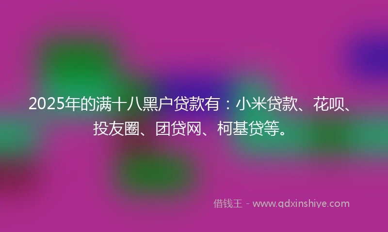 2025年的满十八黑户贷款有：小米贷款、花呗、投友圈、团贷网、柯基贷等。