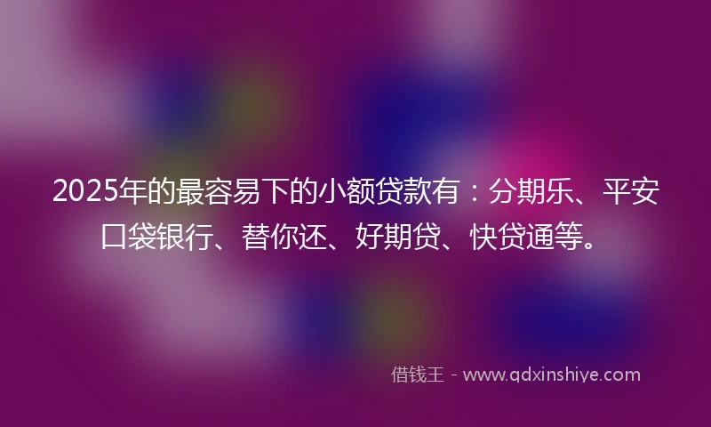 2025年的最容易下的小额贷款有：分期乐、平安口袋银行、替你还、好期贷、快贷通等。