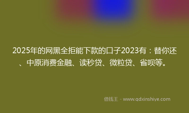 2025年的网黑全拒能下款的口子2023有：替你还、中原消费金融、读秒贷、微粒贷、省呗等。