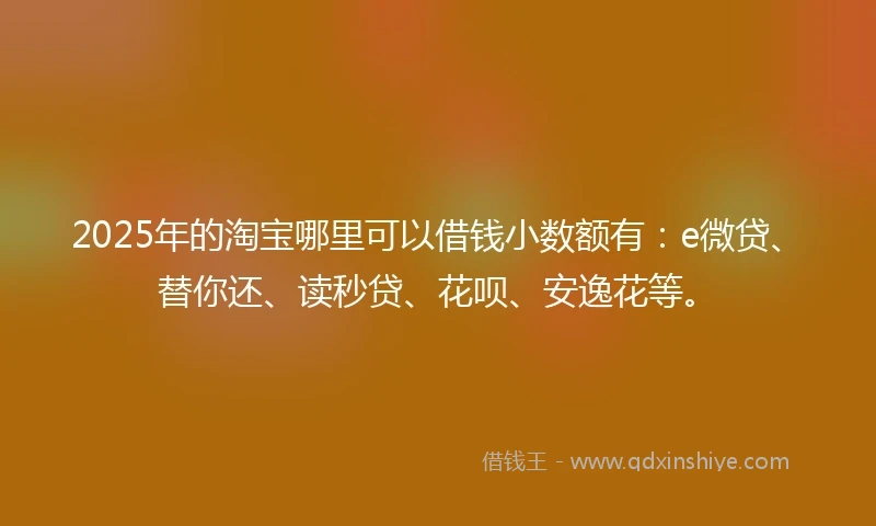 2025年的淘宝哪里可以借钱小数额有：e微贷、替你还、读秒贷、花呗、安逸花等。