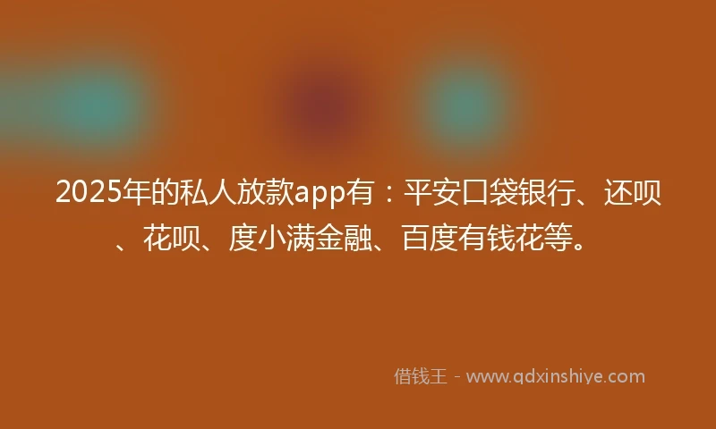 2025年的私人放款app有：平安口袋银行、还呗、花呗、度小满金融、百度有钱花等。
