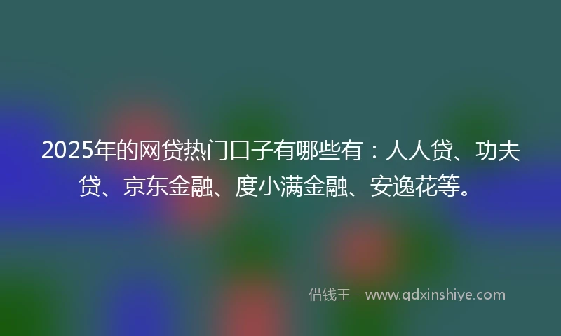2025年的网贷热门口子有哪些有：人人贷、功夫贷、京东金融、度小满金融、安逸花等。
