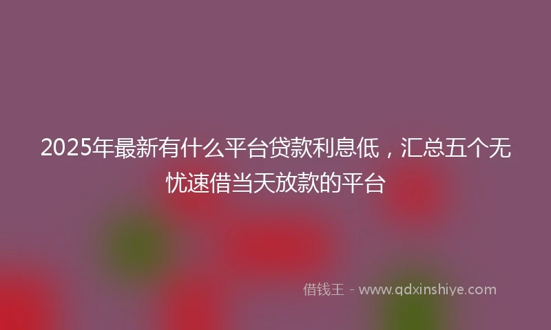 2025年最新有什么平台贷款利息低，汇总五个无忧速借当天放款的平台