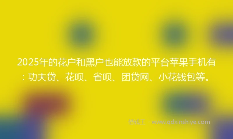 2025年的花户和黑户也能放款的平台苹果手机有：功夫贷、花呗、省呗、团贷网、小花钱包等。
