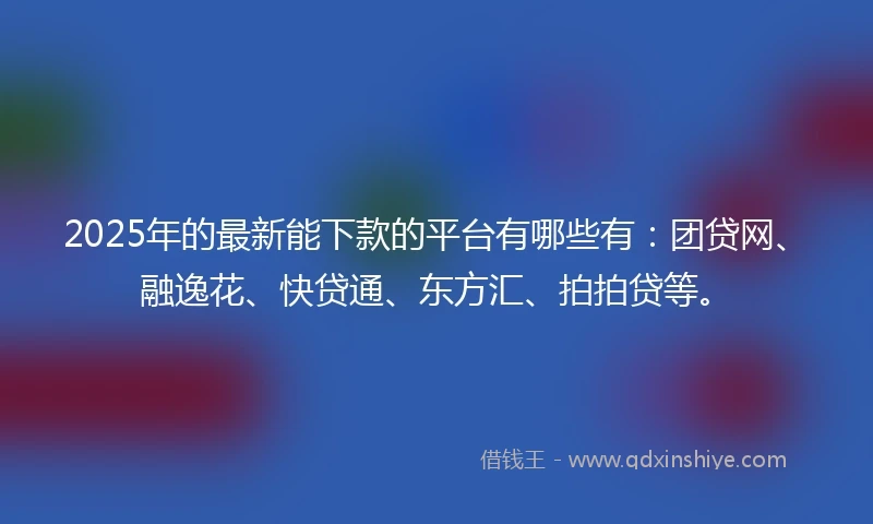 2025年的最新能下款的平台有哪些有：团贷网、融逸花、快贷通、东方汇、拍拍贷等。