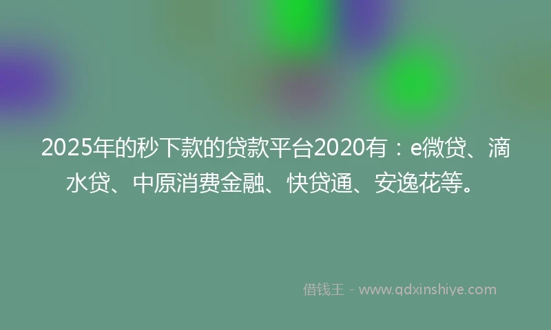 2025年的秒下款的贷款平台2020有：e微贷、滴水贷、中原消费金融、快贷通、安逸花等。