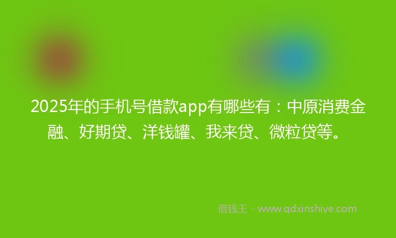 2025年的手机号借款app有哪些有：中原消费金融、好期贷、洋钱罐、我来贷、微粒贷等。