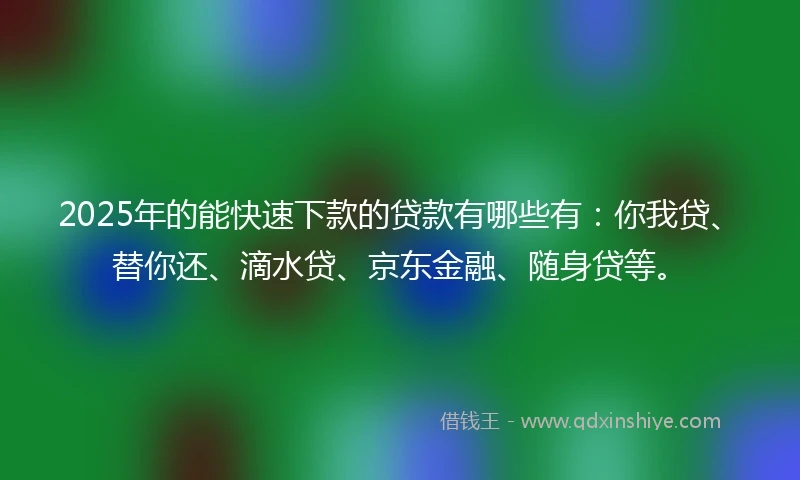 2025年的能快速下款的贷款有哪些有：你我贷、替你还、滴水贷、京东金融、随身贷等。
