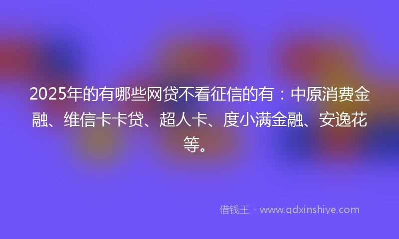 2025年的有哪些网贷不看征信的有：中原消费金融、维信卡卡贷、超人卡、度小满金融、安逸花等。
