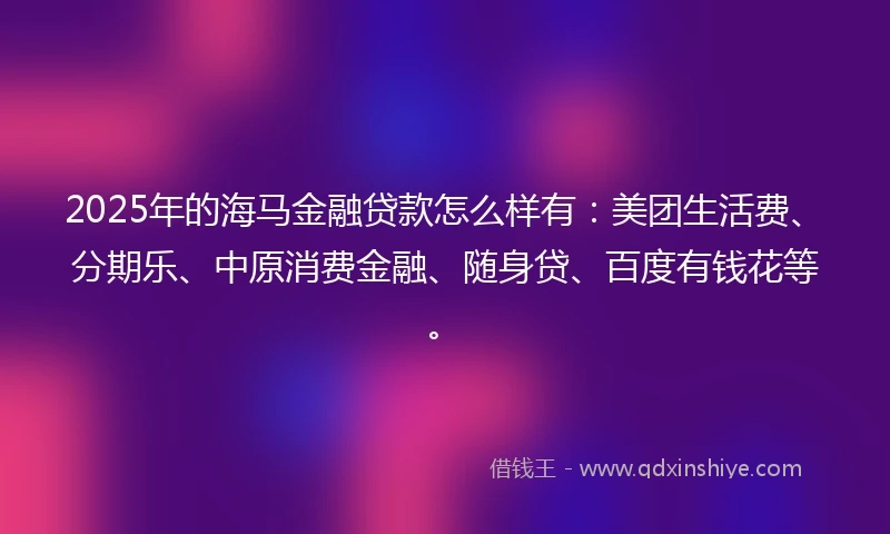 2025年的海马金融贷款怎么样有：美团生活费、分期乐、中原消费金融、随身贷、百度有钱花等。