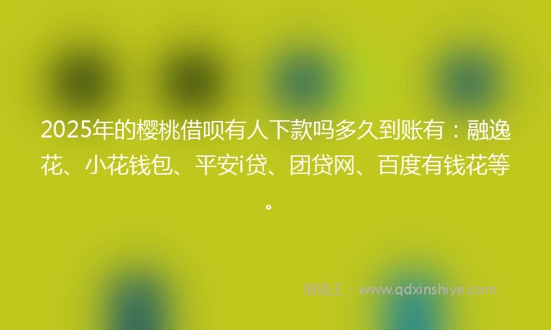 2025年的樱桃借呗有人下款吗多久到账有：融逸花、小花钱包、平安i贷、团贷网、百度有钱花等。