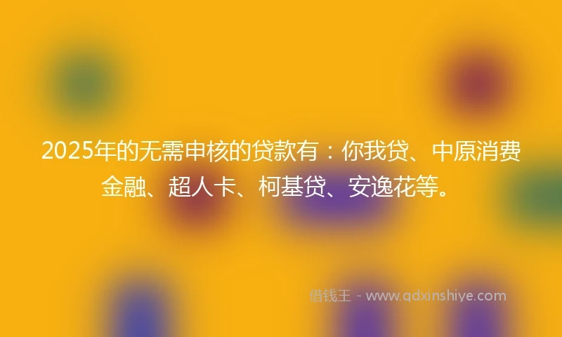 2025年的无需申核的贷款有：你我贷、中原消费金融、超人卡、柯基贷、安逸花等。