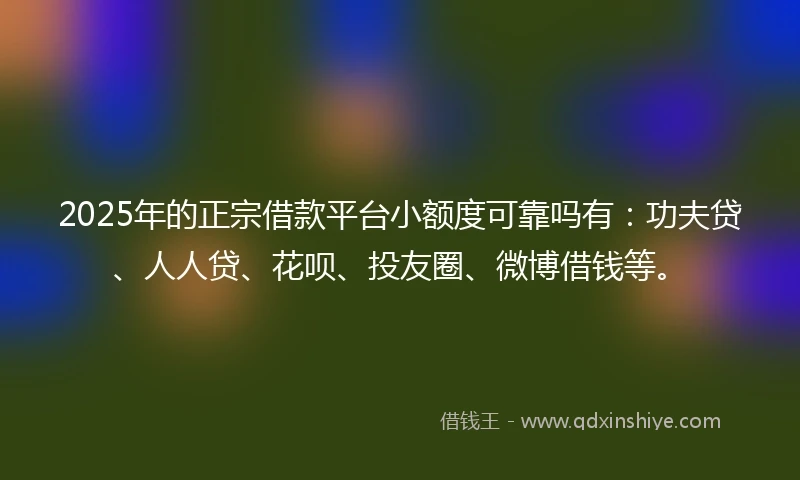 2025年的正宗借款平台小额度可靠吗有：功夫贷、人人贷、花呗、投友圈、微博借钱等。