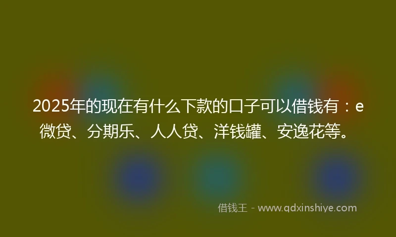 2025年的现在有什么下款的口子可以借钱有：e微贷、分期乐、人人贷、洋钱罐、安逸花等。