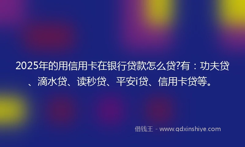 2025年的用信用卡在银行贷款怎么贷?有：功夫贷、滴水贷、读秒贷、平安i贷、信用卡贷等。