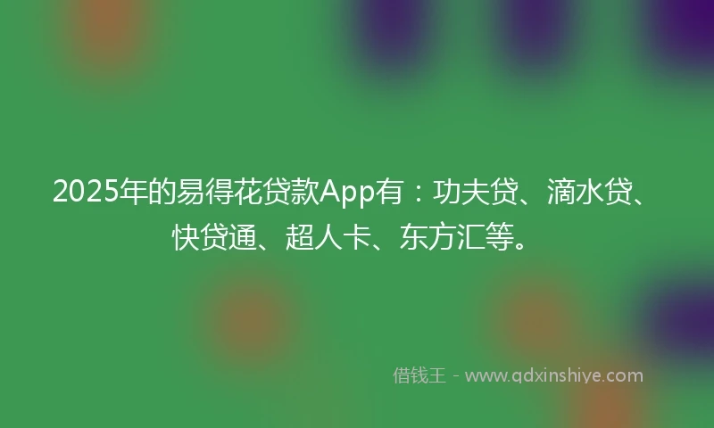 2025年的易得花贷款App有：功夫贷、滴水贷、快贷通、超人卡、东方汇等。