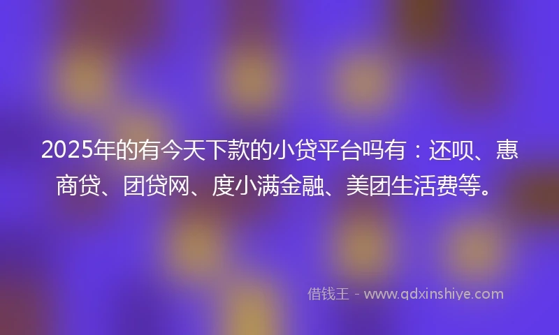 2025年的有今天下款的小贷平台吗有：还呗、惠商贷、团贷网、度小满金融、美团生活费等。