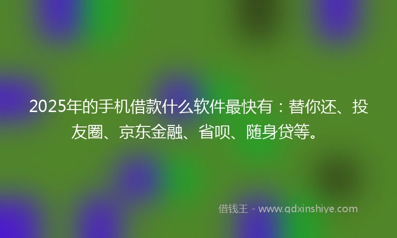 2025年的手机借款什么软件最快有：替你还、投友圈、京东金融、省呗、随身贷等。