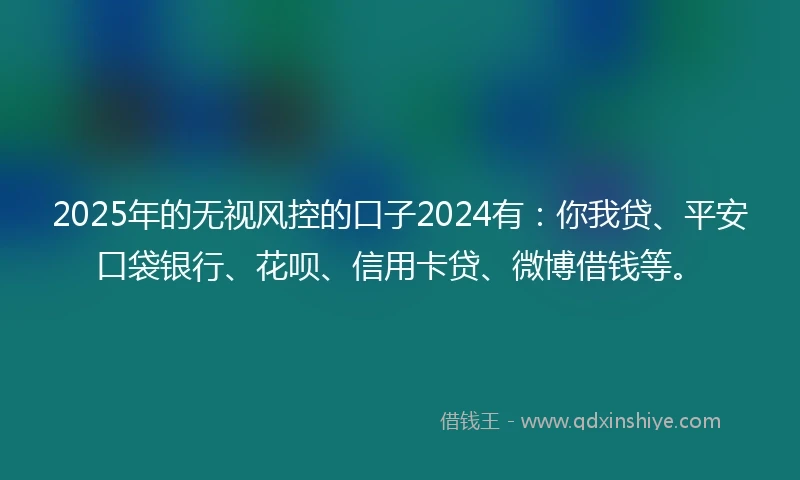 2025年的无视风控的口子2024有：你我贷、平安口袋银行、花呗、信用卡贷、微博借钱等。