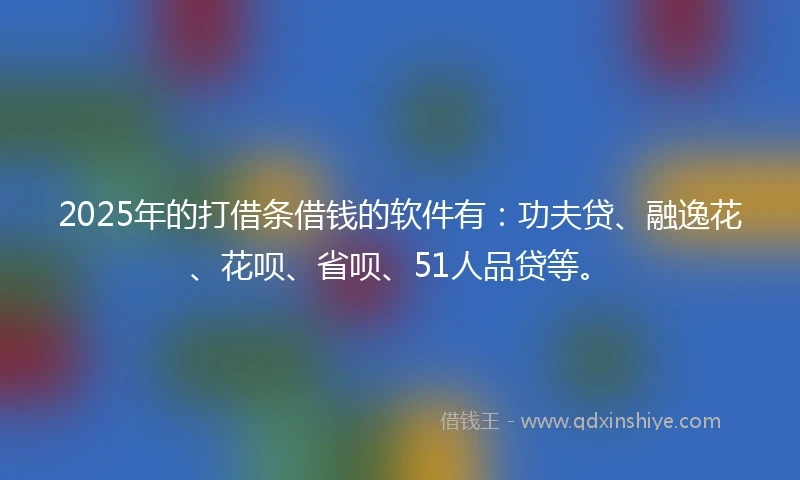 2025年的打借条借钱的软件有：功夫贷、融逸花、花呗、省呗、51人品贷等。