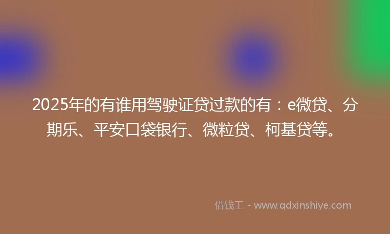 2025年的有谁用驾驶证贷过款的有：e微贷、分期乐、平安口袋银行、微粒贷、柯基贷等。