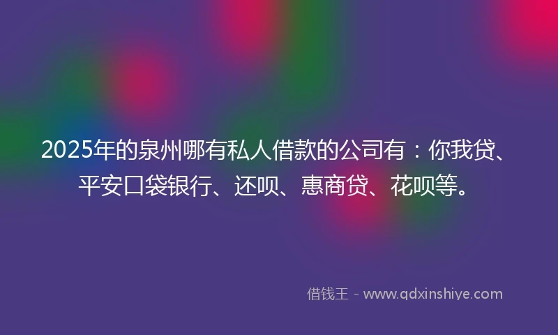 2025年的泉州哪有私人借款的公司有：你我贷、平安口袋银行、还呗、惠商贷、花呗等。