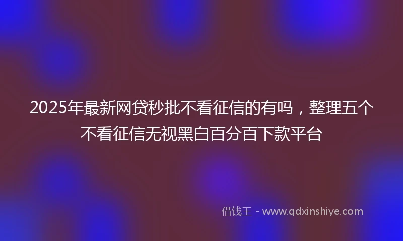 2025年最新网贷秒批不看征信的有吗，整理五个不看征信无视黑白百分百下款平台