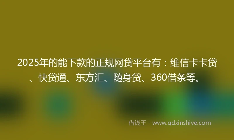 2025年的能下款的正规网贷平台有：维信卡卡贷、快贷通、东方汇、随身贷、360借条等。