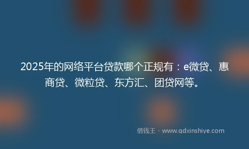 2025年的网络平台贷款哪个正规有：e微贷、惠商贷、微粒贷、东方汇、团贷网等。