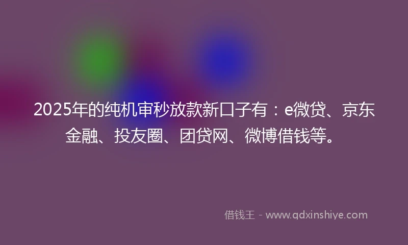 2025年的纯机审秒放款新口子有：e微贷、京东金融、投友圈、团贷网、微博借钱等。