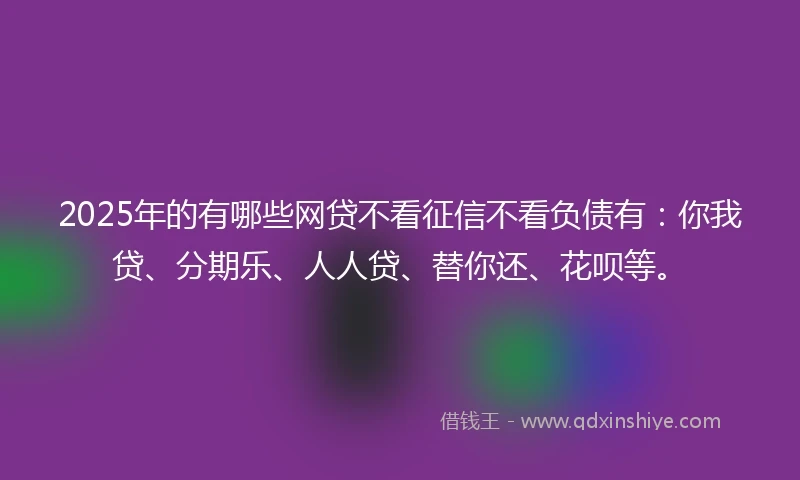 2025年的有哪些网贷不看征信不看负债有：你我贷、分期乐、人人贷、替你还、花呗等。