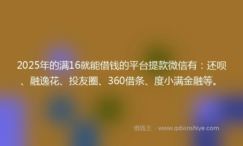 2025年的满16就能借钱的平台提款微信有：还呗、融逸花、投友圈、360借条、度小满金融等。
