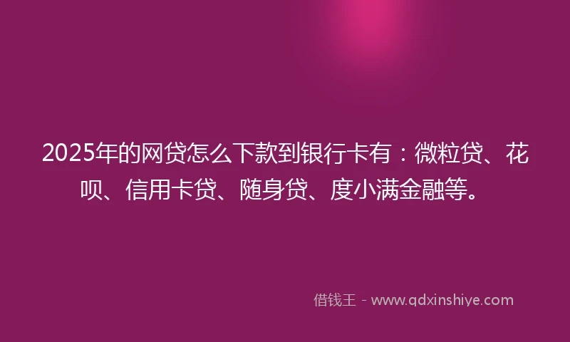 2025年的网贷怎么下款到银行卡有：微粒贷、花呗、信用卡贷、随身贷、度小满金融等。