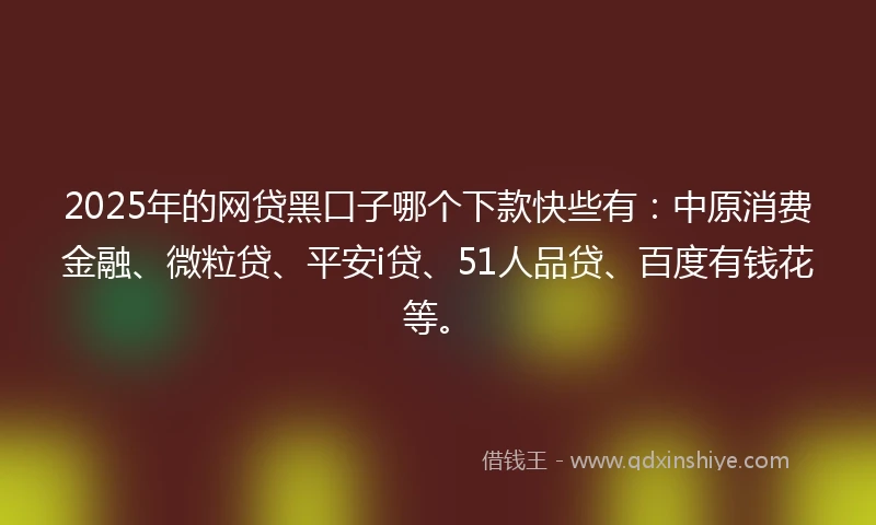 2025年的网贷黑口子哪个下款快些有：中原消费金融、微粒贷、平安i贷、51人品贷、百度有钱花等。