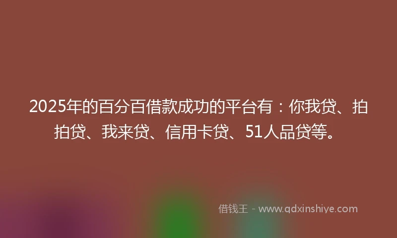 2025年的百分百借款成功的平台有：你我贷、拍拍贷、我来贷、信用卡贷、51人品贷等。