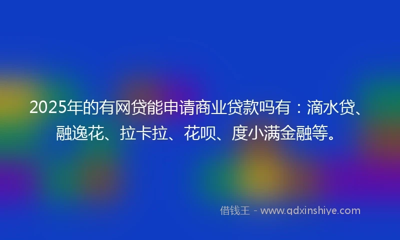 2025年的有网贷能申请商业贷款吗有：滴水贷、融逸花、拉卡拉、花呗、度小满金融等。